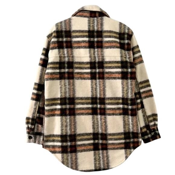 Joie Oversized Plaid Fuzzy Shacket Coat – Cream Brown Black Orange XS - Picture 3 of 3